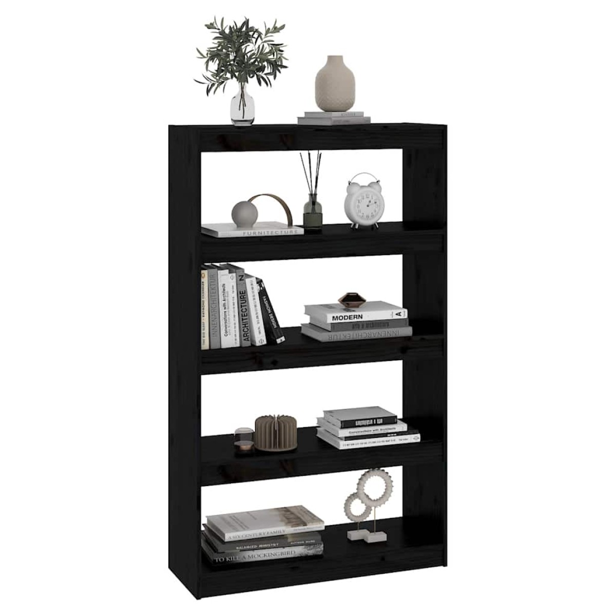 vidaXL Βιβλιοθήκη/Διαχωριστικό Χώρου Μαύρη 80x30x135,5 εκ. Μασίφ Πεύκο