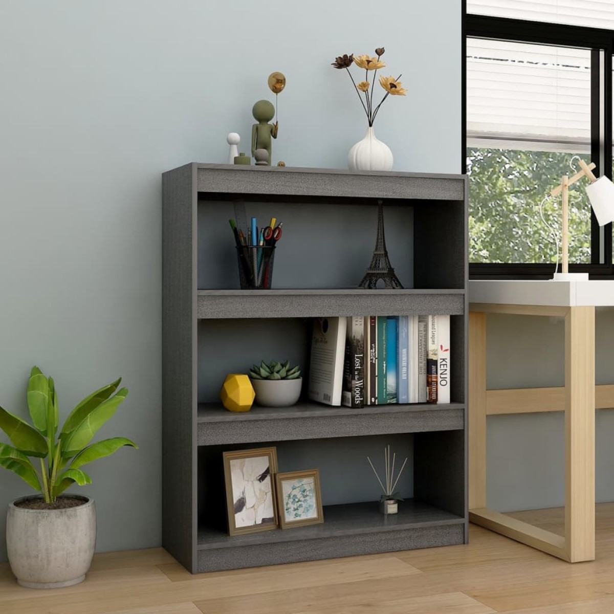 vidaXL Βιβλιοθήκη/Διαχωριστικό Χώρου Γκρι 100x30x103 εκ. Ξύλο Πεύκου