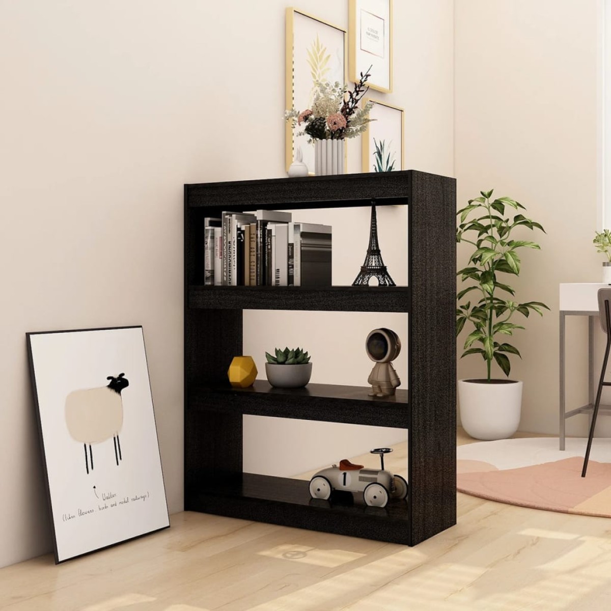 vidaXL Βιβλιοθήκη/Διαχωριστικό Χώρου Μαύρο 100x30x103 εκ. Ξύλο Πεύκου
