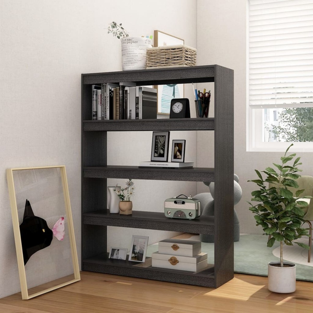 vidaXL Βιβλιοθήκη/Διαχωριστικό Χώρου Γκρι 100x30x135,5 εκ. Ξύλο Πεύκου