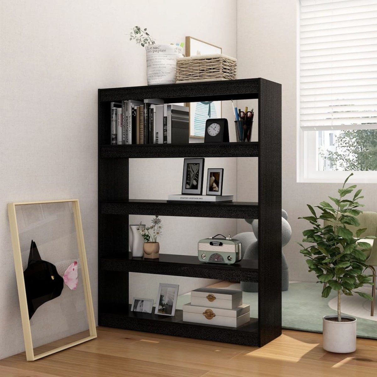 vidaXL Βιβλιοθήκη/Διαχωριστικό Χώρου Μαύρο 100x30x135,5 εκ Ξύλο Πεύκου