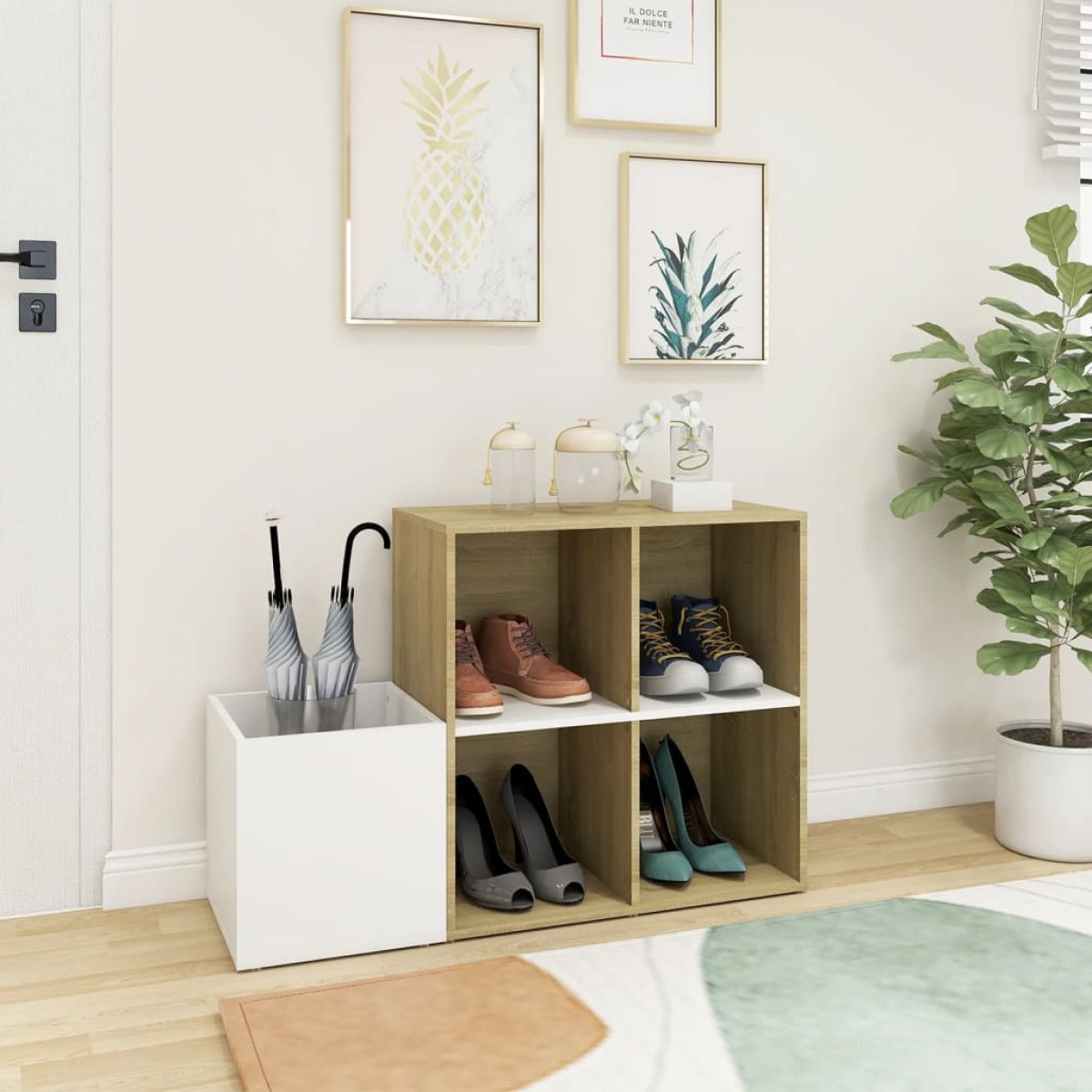 vidaXL Παπουτσοθήκη Χολ Λευκή/Sonoma Δρυς 105x35,5x70 εκ. Μοριοσανίδα