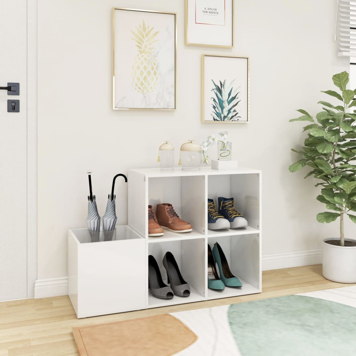 vidaXL Παπουτσοθήκη Χολ Γυαλ. Λευκή 105 x 35,5 x 70 εκ από Μοριοσανίδα
