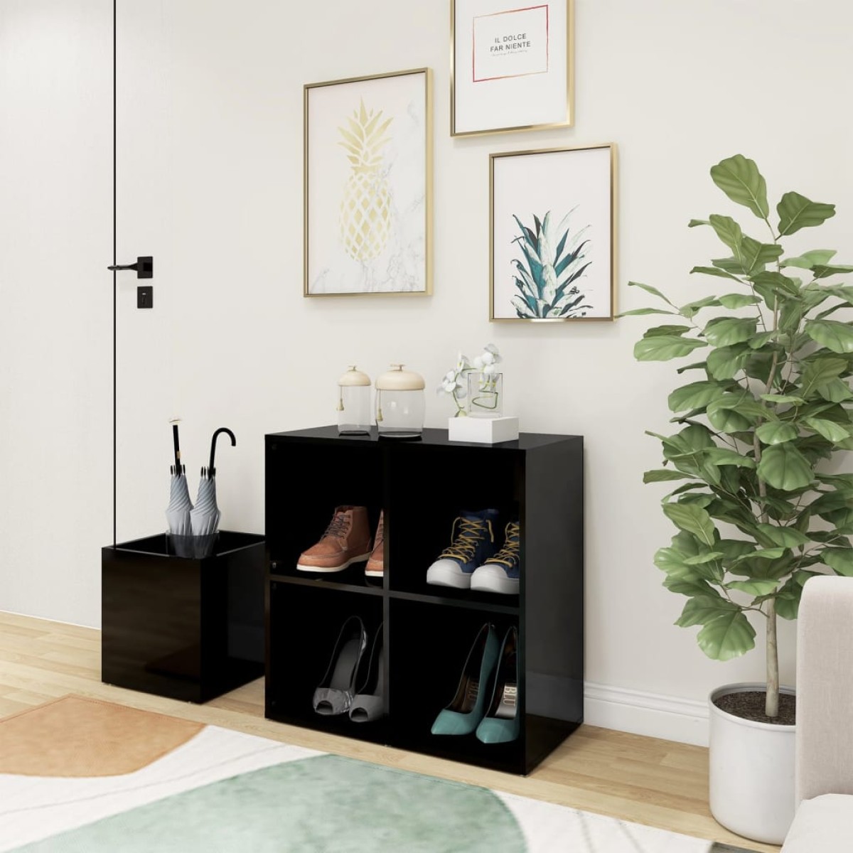 vidaXL Παπουτσοθήκη Χολ Γυαλ. Μαύρη 105 x 35,5 x 70 εκ από Μοριοσανίδα