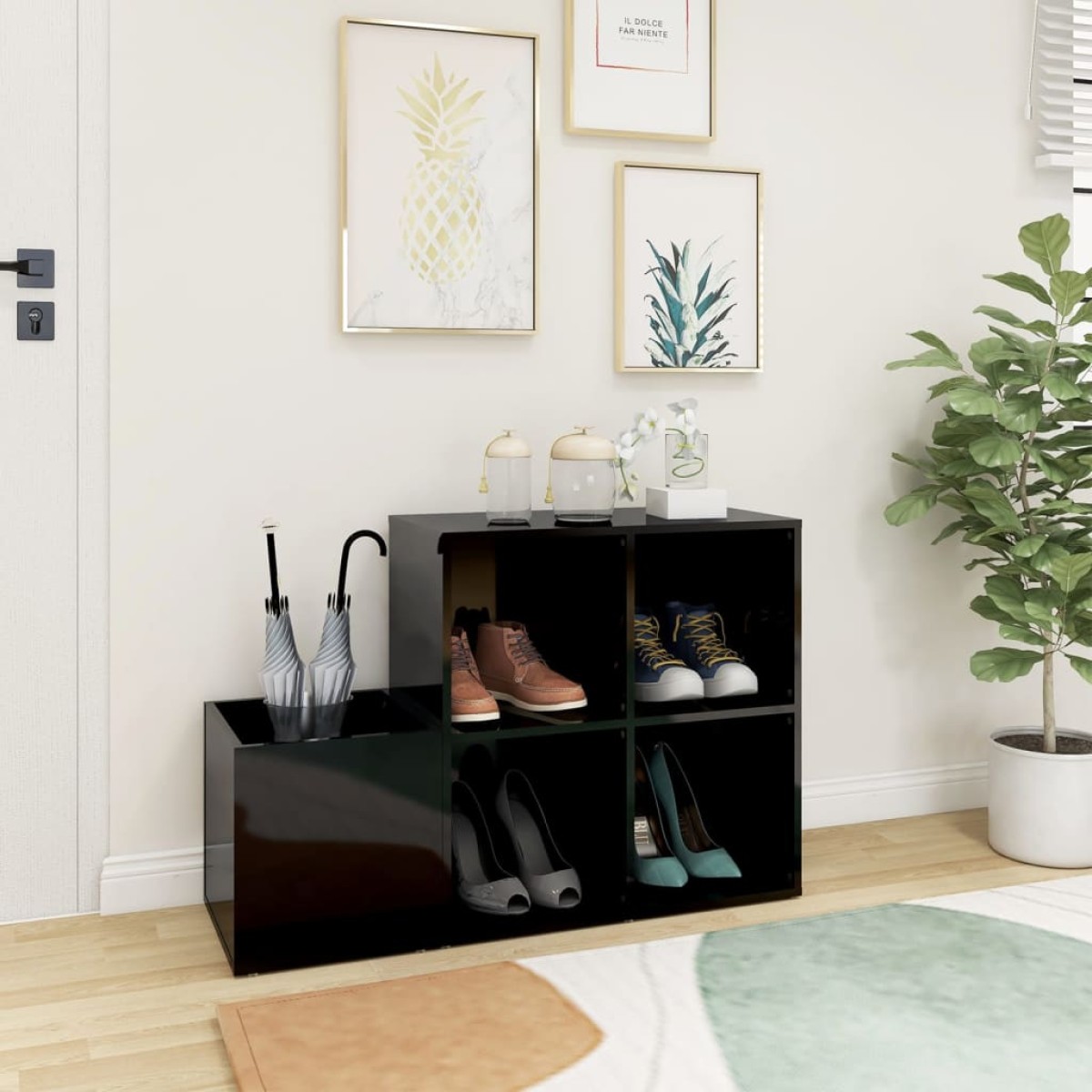 vidaXL Παπουτσοθήκη Χολ Γυαλ. Μαύρη 105 x 35,5 x 70 εκ από Μοριοσανίδα
