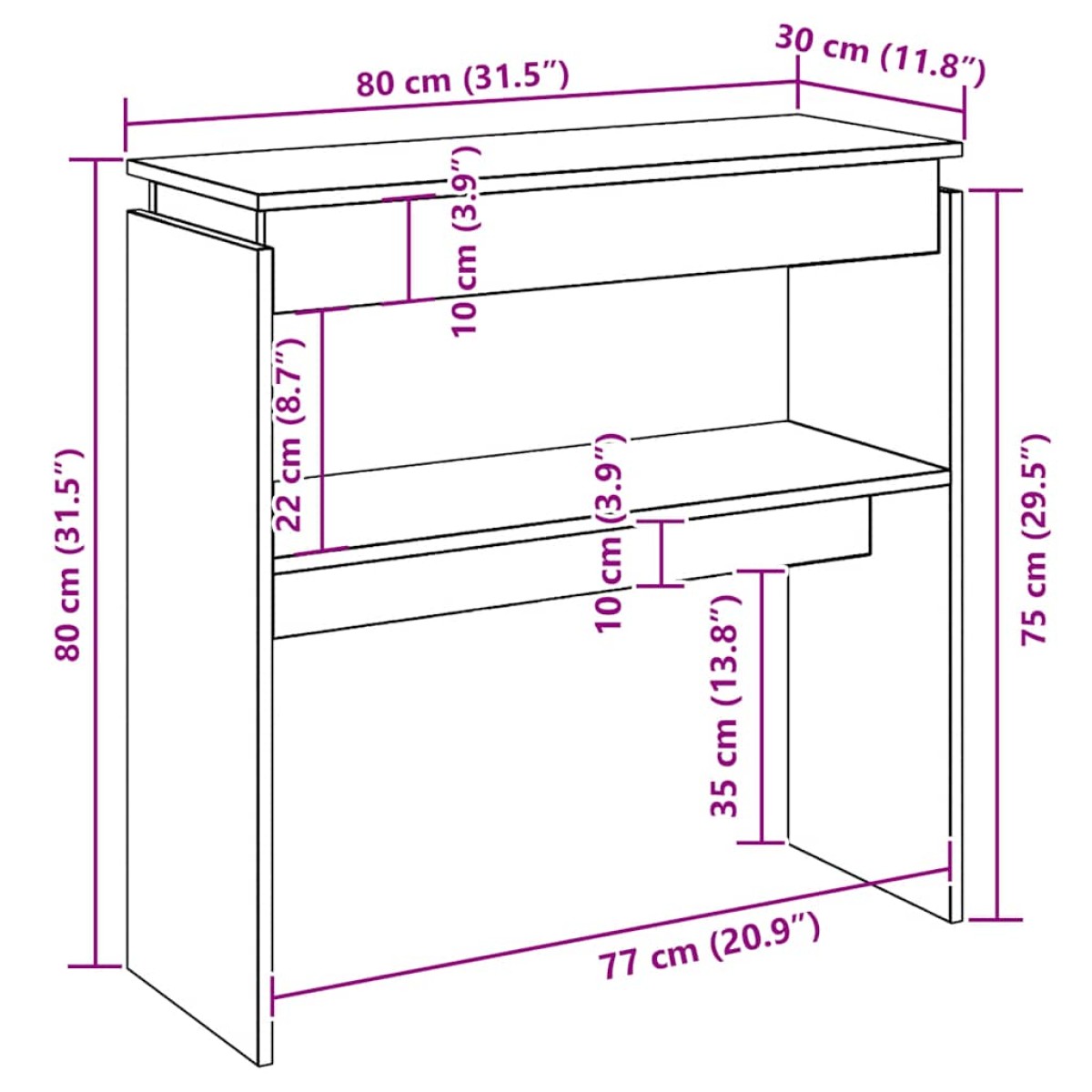 vidaXL Τραπεζάκι Κονσόλα Μαύρο 80 x 30 x 80 εκ. από Μοριοσανίδα