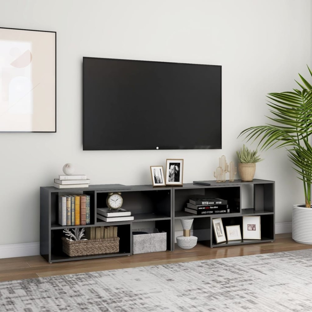 vidaXL Έπιπλο Τηλεόρασης Γυαλιστερό Γκρι 149x30x52 εκ. Επεξ. Ξύλο