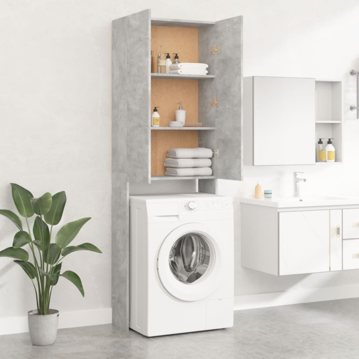 vidaXL Ντουλάπι Πλυντηρίου Γκρι Σκυροδέματος 64 x 25,5 x 190 εκ.