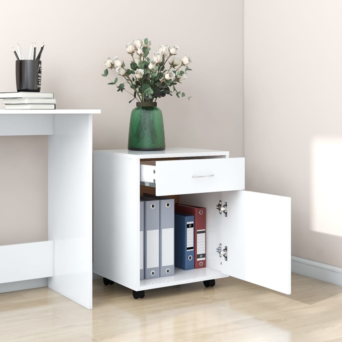 vidaXL Ντουλάπι Τροχήλατο Λευκό 45 x 38 x 54 εκ. από Μοριοσανίδα