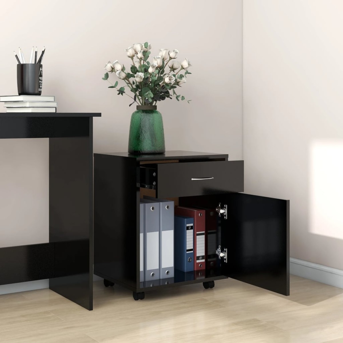 vidaXL Ντουλάπι Τροχηλάτο Μαύρο 45 x 38 x 54 εκ. από Μοριοσανίδα