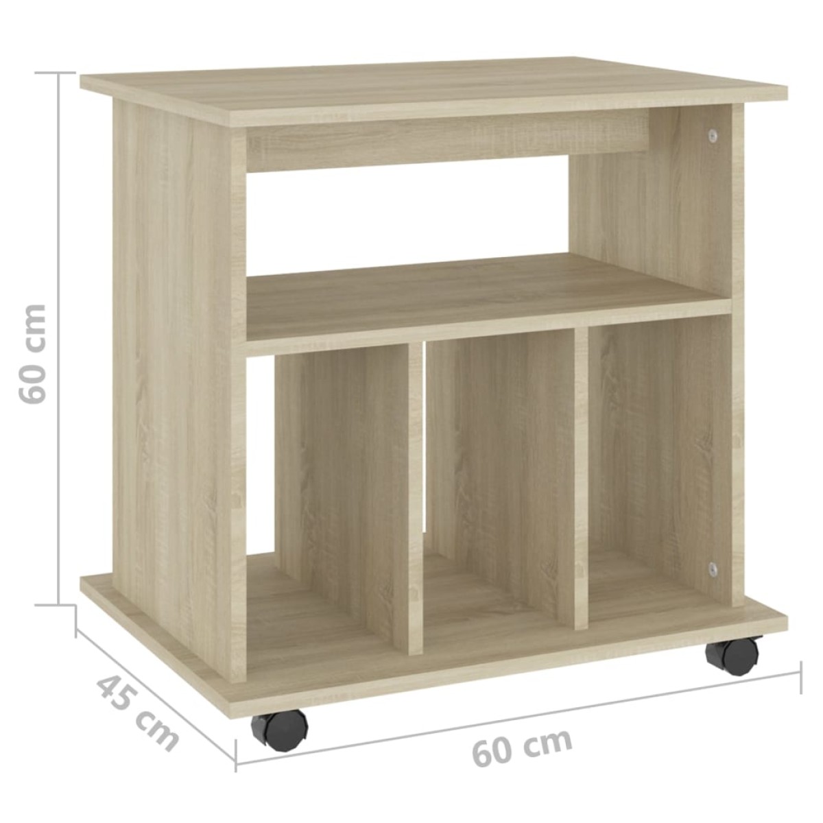 vidaXL Ντουλάπι Τροχήλατο Sonoma Δρυς 60 x 45 x 60 εκ. από Μοριοσανίδα