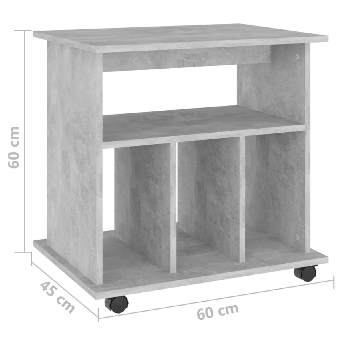vidaXL Ντουλάπι Τροχήλατο Γκρι Σκυρ. 60 x 45 x 60 εκ. από Μοριοσανίδα