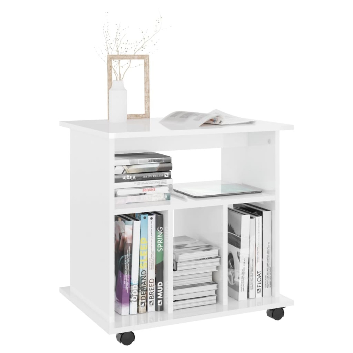 vidaXL Ντουλάπι Τροχήλατο Γυαλιστ. Λευκό 60x45x60 εκ. από Μοριοσανίδα