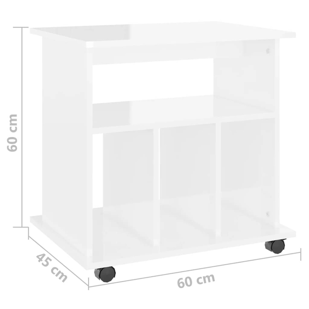 vidaXL Ντουλάπι Τροχήλατο Γυαλιστ. Λευκό 60x45x60 εκ. από Μοριοσανίδα