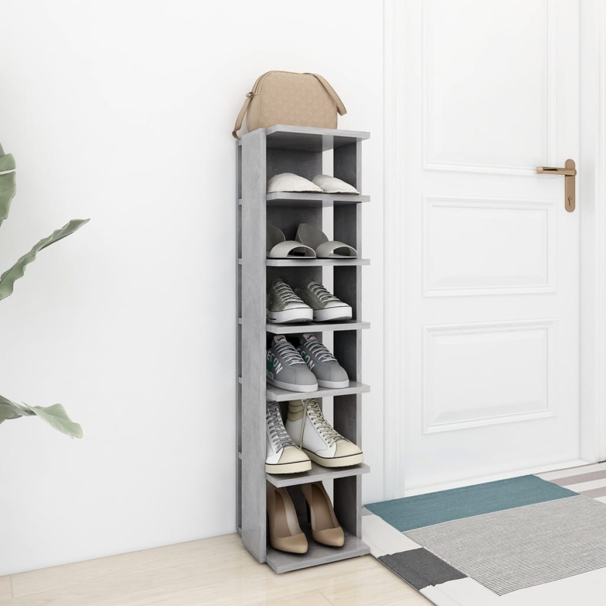 vidaXL Παπουτσοθήκη Γκρι Σκυροδέματος 27,5 x 27 x 102 εκ. Επεξ. Ξύλο