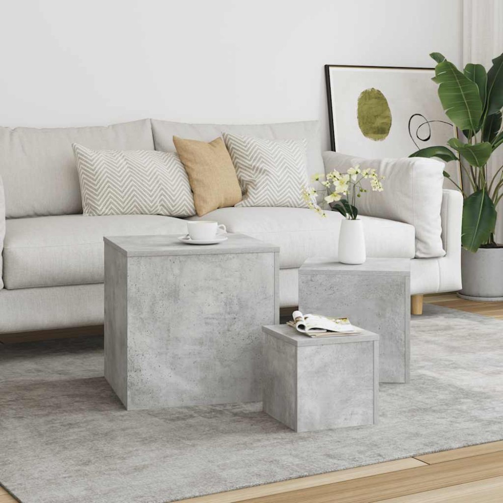 vidaXL Τραπεζάκια Βοηθητικά 3 τεμ. Γκρι Σκυροδέματος από Επεξεργ. Ξύλο