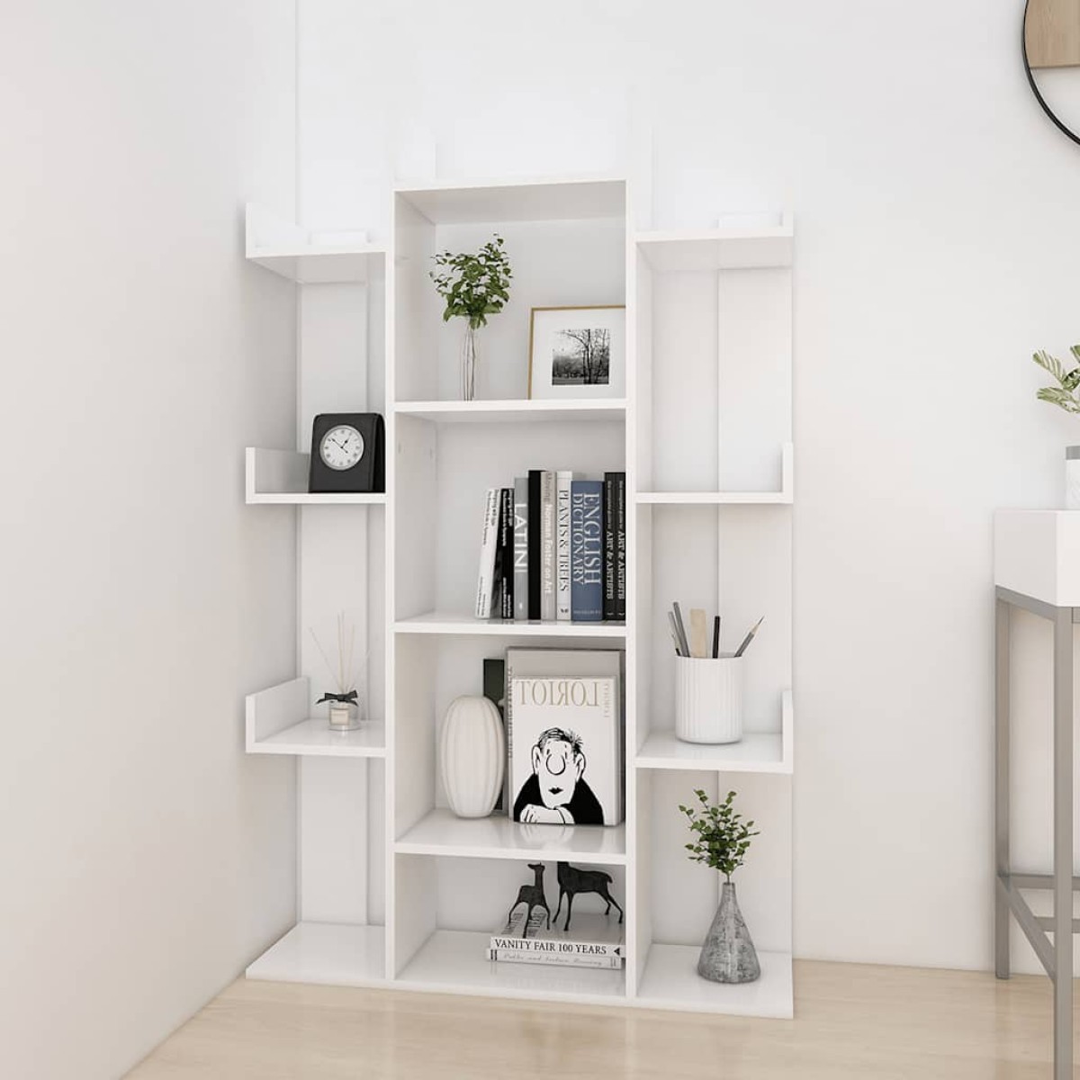 vidaXL Βιβλιοθήκη Λευκή 86 x 25,5 x 140 εκ. από Μοριοσανίδα