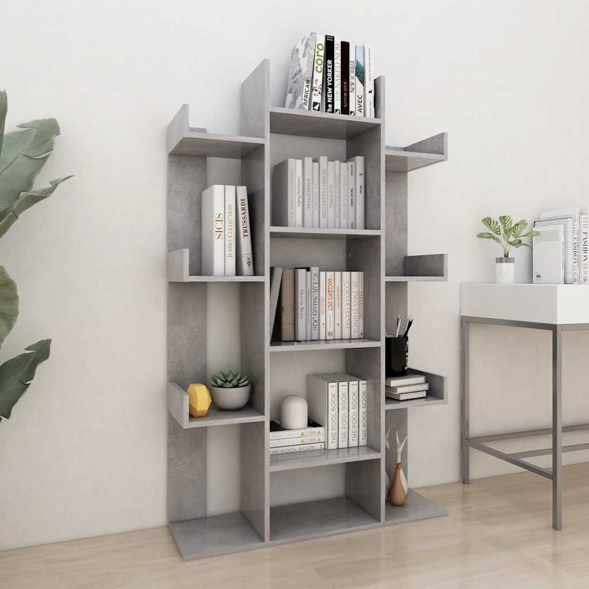 vidaXL Βιβλιοθήκη Γκρι Σκυροδέματος 86x25,5x140 εκ. από Μοριοσανίδα