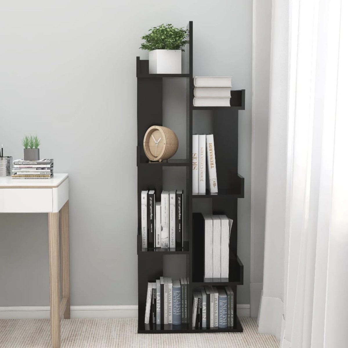vidaXL Βιβλιοθήκη Μαύρη 48 x 25,5 x 140 εκ. από Μοριοσανίδα