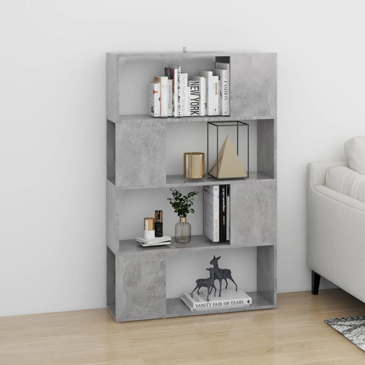 vidaXL Βιβλιοθήκη/Διαχωριστικό Γκρι Σκυροδ. 80x24x124,5 εκ Μοριοσανίδα