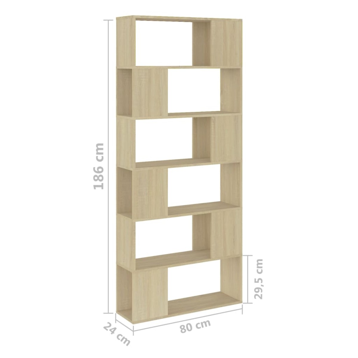 vidaXL Βιβλιοθήκη/Διαχωρ. Χώρου Sonoma Δρυς 80x24x186 εκ. Μοριοσανίδα
