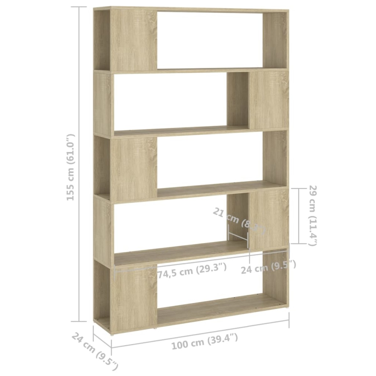 vidaXL Βιβλιοθήκη/Διαχωρ. Χώρου Sonoma Δρυς 100x24x155 εκ. Μοριοσανίδα