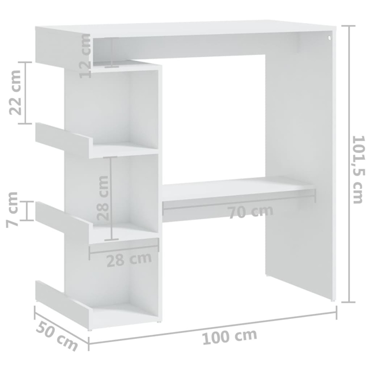 vidaXL Τραπέζι Μπαρ με Ράφια Λευκό 100x50x101,5 εκ. από Μοριοσανίδα
