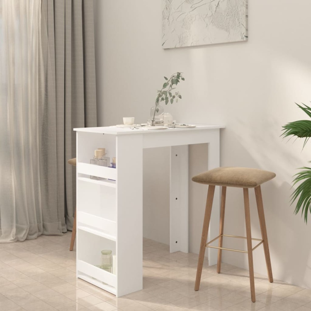 vidaXL Τραπέζι Μπαρ με Ράφια Λευκό 102x50x103,5 εκ. από Μοριοσανίδα
