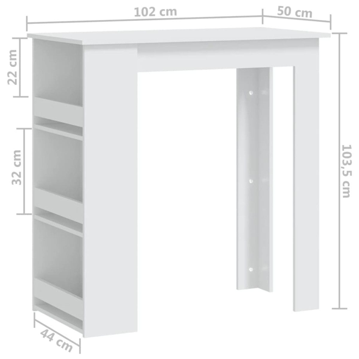 vidaXL Τραπέζι Μπαρ με Ράφια Λευκό 102x50x103,5 εκ. από Μοριοσανίδα