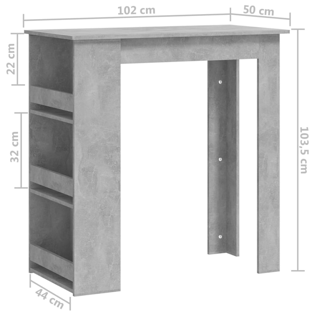 vidaXL Τραπέζι Μπαρ με Ράφια Γκρι Σκυροδ. 102x50x103,5 εκ. Μοριοσανίδα
