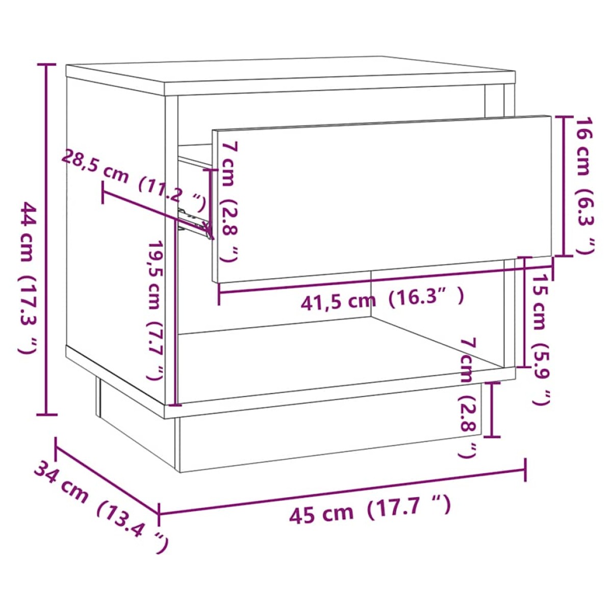 vidaXL Κομοδίνο Μαύρο 45 x 34 x 44 εκ. από Μοριοσανίδα