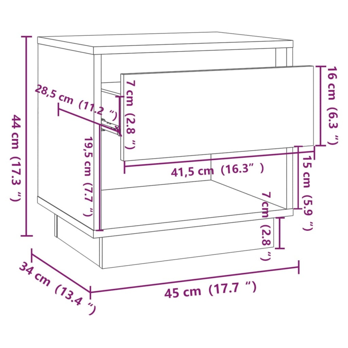 vidaXL Κομοδίνο Χρώμα Sonoma Δρυς 45 x 34 x 44 εκ. από Μοριοσανίδα