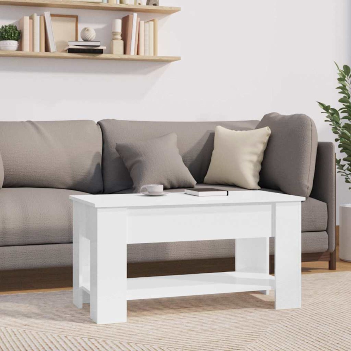 vidaXL Τραπεζάκι Σαλονιού Γυαλ. Λευκό 101x49x52 εκ. Επεξεργασμένο Ξύλο