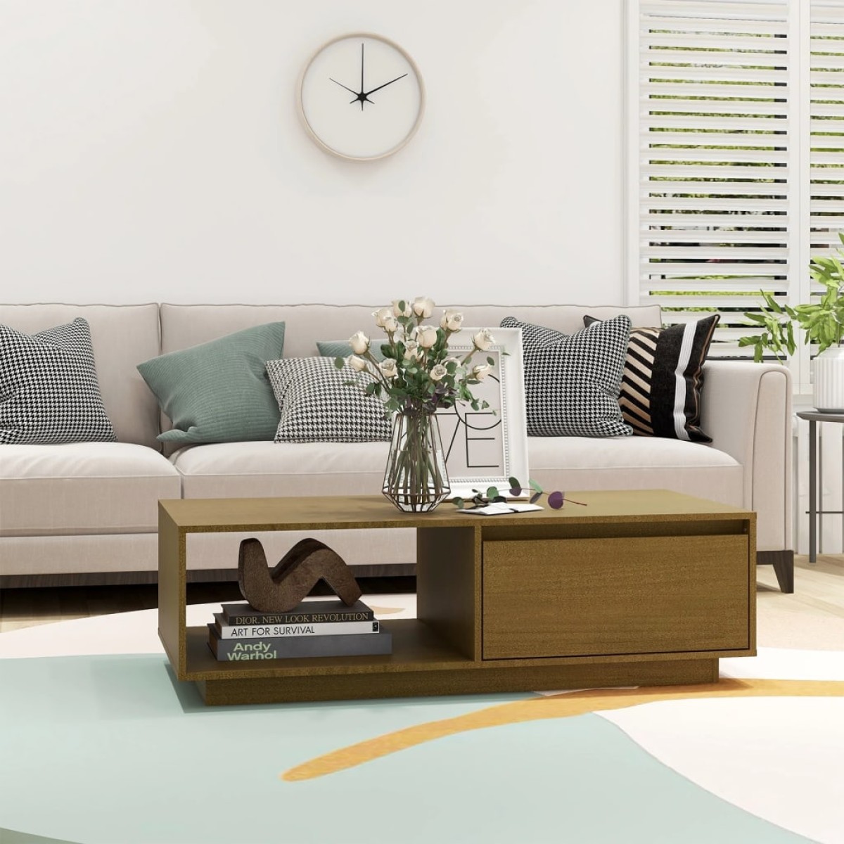 vidaXL Τραπεζάκι Σαλονιού Καφέ Μελί 110x50x33,5 εκ. Μασίφ Ξύλο Πεύκου