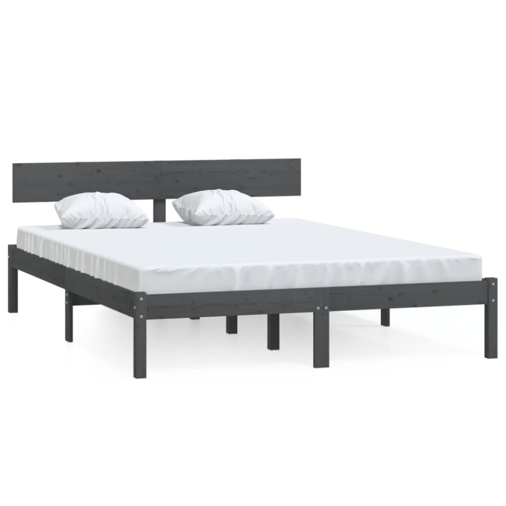 vidaXL Πλαίσιο Κρεβατιού Γκρι 120x190 εκ. Μασίφ Ξύλο Small Double
