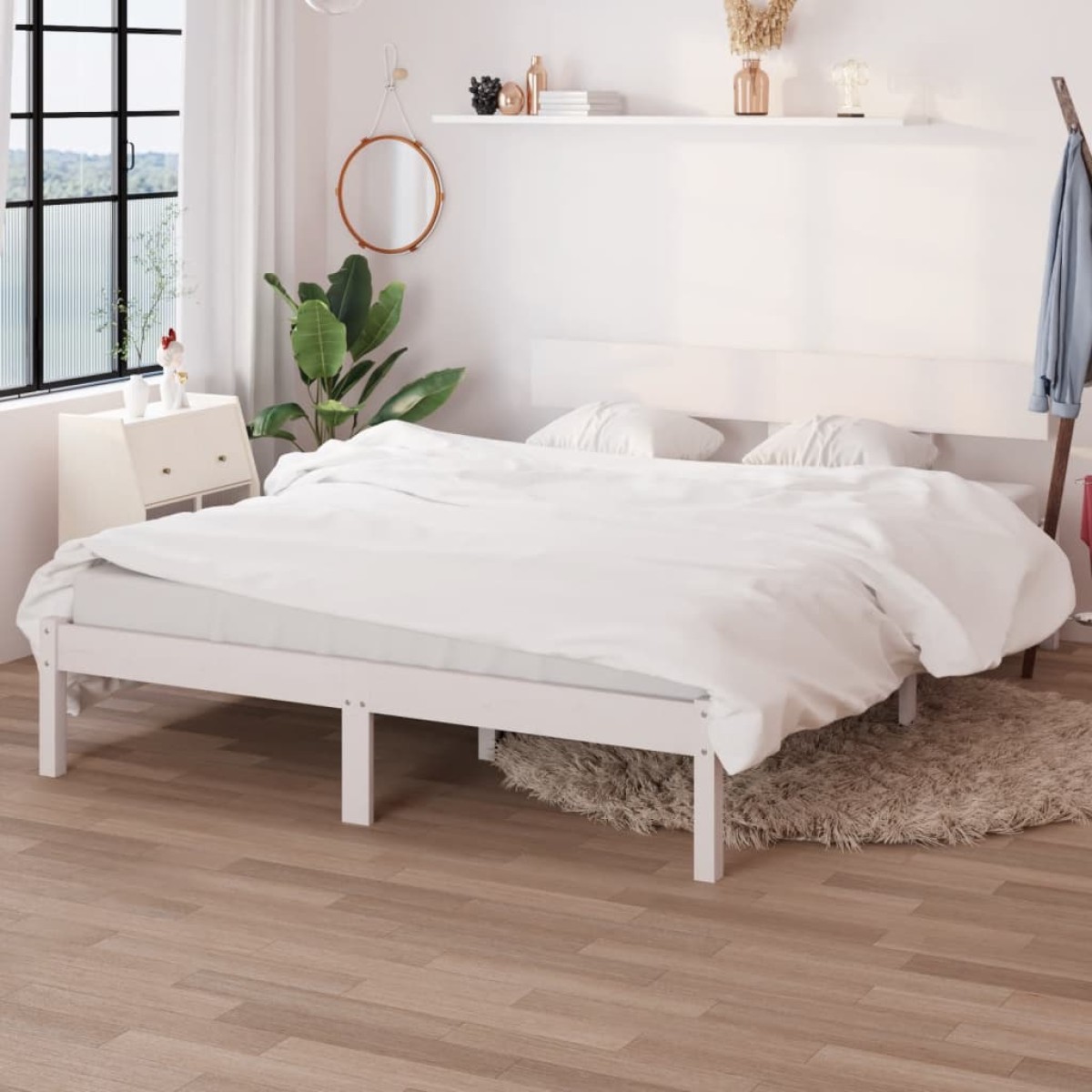 vidaXL Πλαίσιο Κρεβατιού Λευκό 135 x 190 εκ. Μασίφ Πεύκο Double
