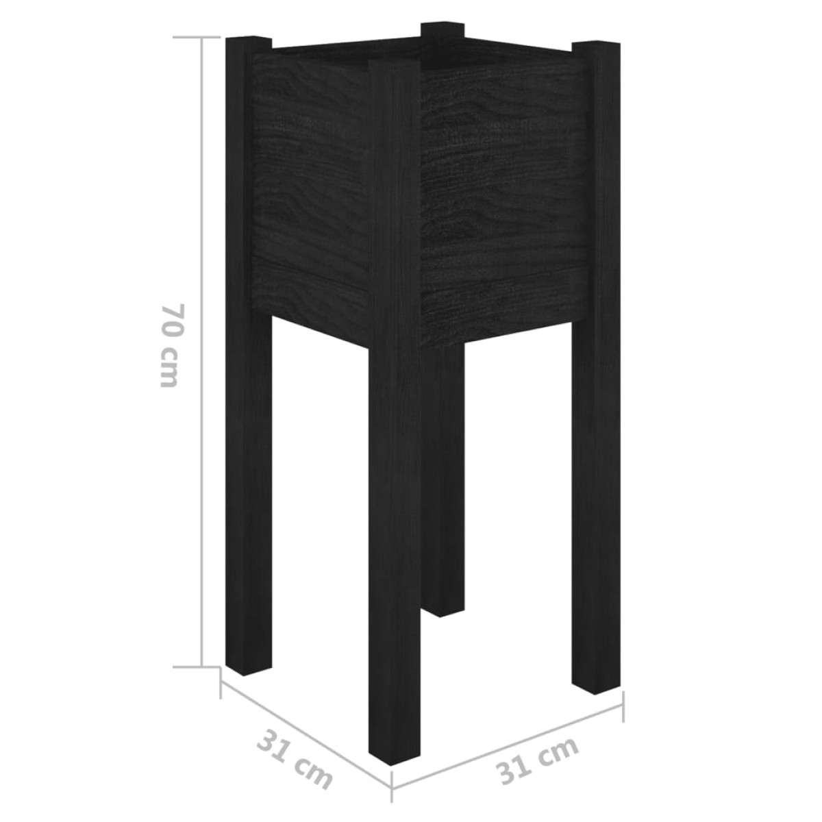 vidaXL Ζαρντινιέρα Μαύρη 31 x 31 x 70 εκ. από Μασίφ Ξύλο Πεύκου