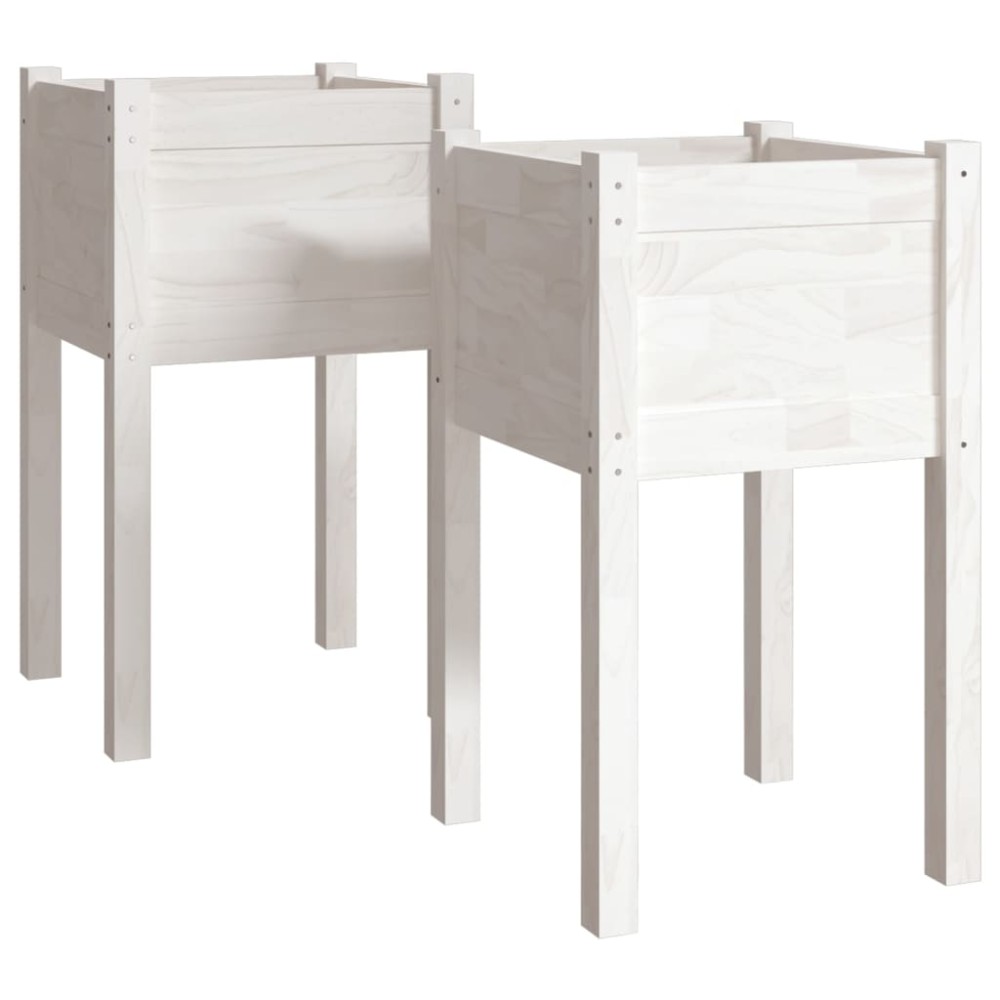 vidaXL Ζαρντινιέρες 2 τεμ. Λευκές 40 x 40 x 70 εκ. Μασίφ Ξύλο Πεύκου