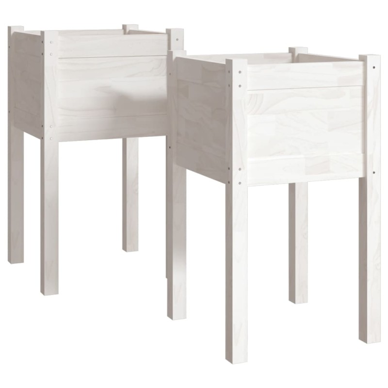 vidaXL Ζαρντινιέρες 2 τεμ. Λευκές 40 x 40 x 70 εκ. Μασίφ Ξύλο Πεύκου