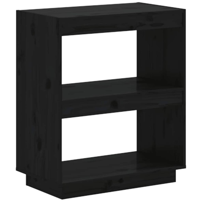 vidaXL Βιβλιοθήκη Μαύρη 60 x 35 x 71 εκ. από Μασίφ Ξύλο Πεύκου
