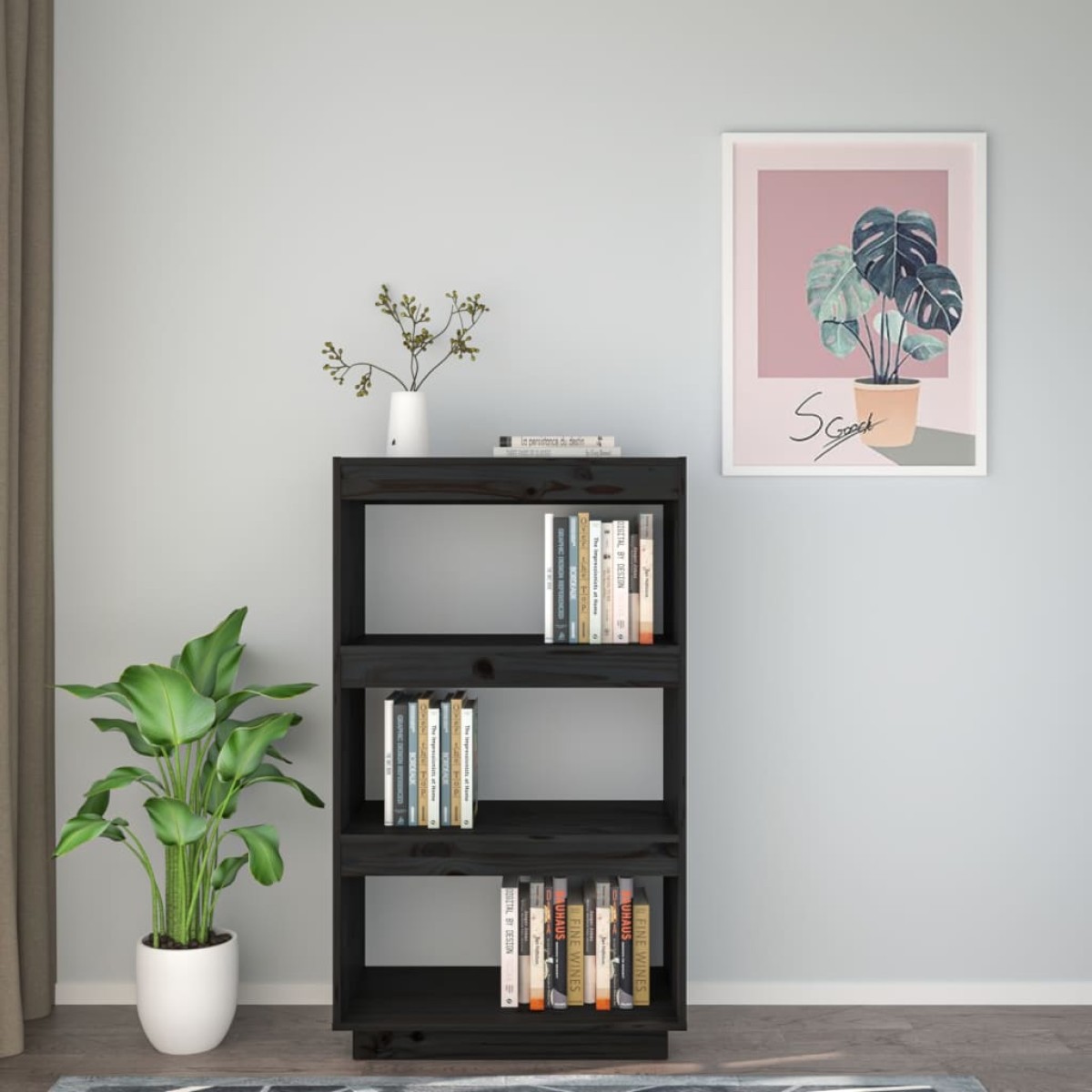 vidaXL Βιβλιοθήκη/Διαχωριστικό Χώρου Μαύρο 60x35x103 εκ. Μασίφ Πεύκο