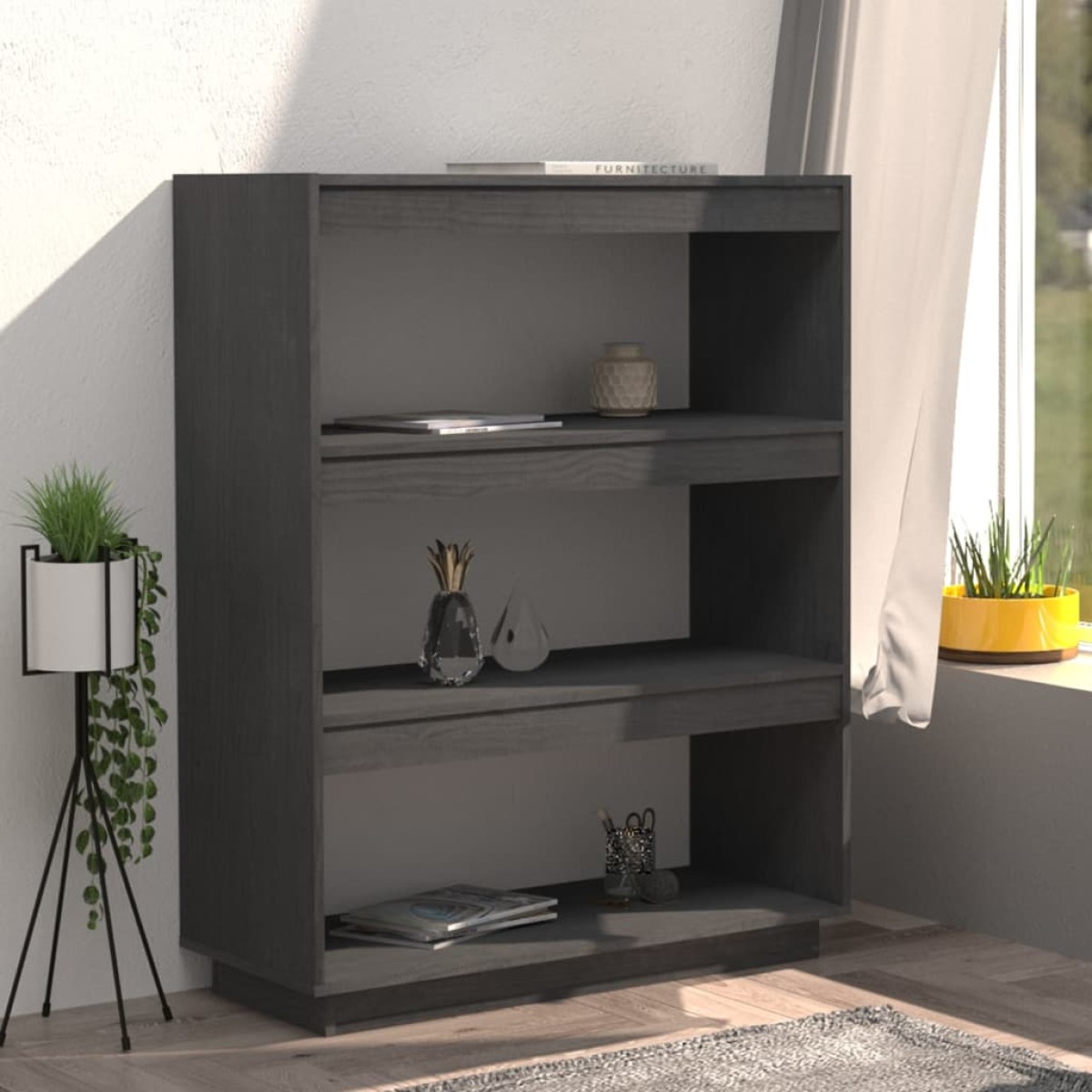 vidaXL Βιβλιοθήκη/Διαχωριστικό Χώρου Γκρι 80x35x103 εκ. Μασίφ Πεύκο