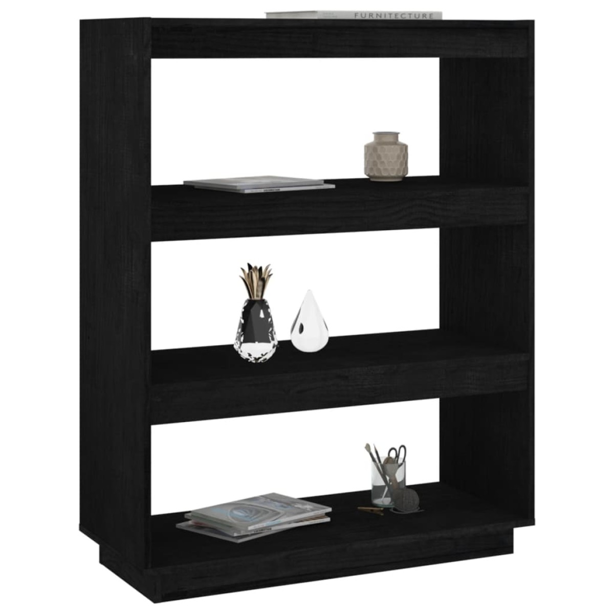 vidaXL Βιβλιοθήκη/Διαχωριστικό Χώρου Μαύρο 80x35x103 εκ. Μασίφ Πεύκο