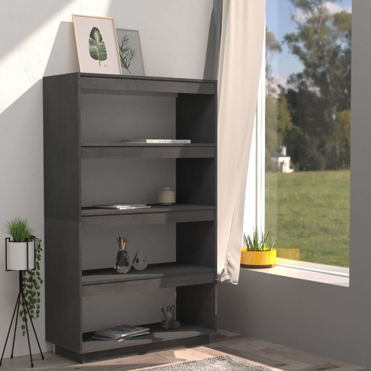 vidaXL Βιβλιοθήκη/Διαχωριστικό Χώρου Γκρι 80x35x135 εκ. Μασίφ Πεύκο
