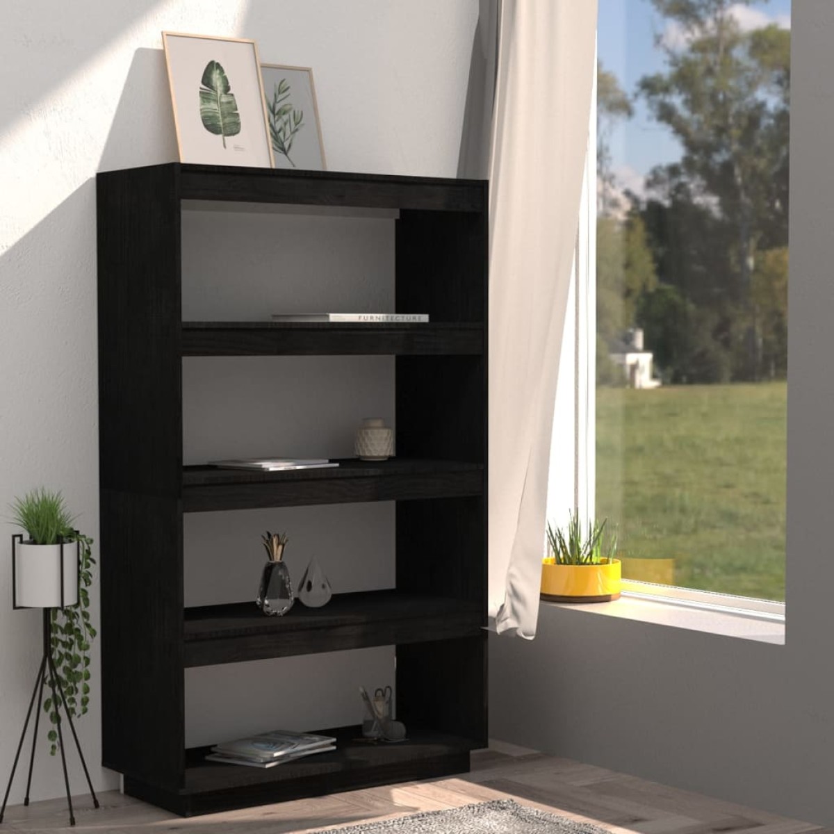 vidaXL Βιβλιοθήκη/Διαχωριστικό Χώρου Μαύρο 80x35x135 εκ. Μασίφ Πεύκο