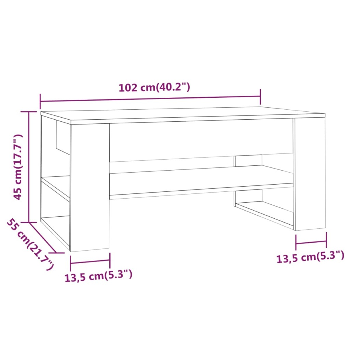 vidaXL Τραπεζάκι Σαλονιού Sonoma Δρυς 102x55x45 εκ. Επεξεργασμένο Ξύλο