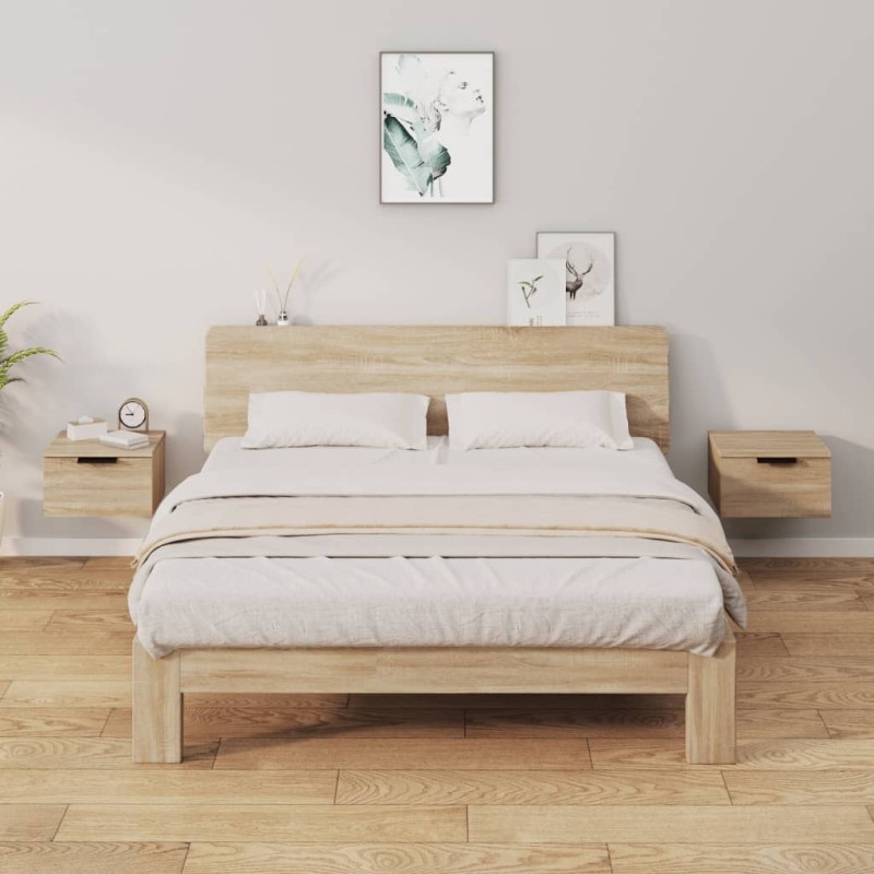 vidaXL Κομοδίνα Επιτοίχια 2 τεμ. Sonoma Δρυς 34 x 30 x 20 εκ.