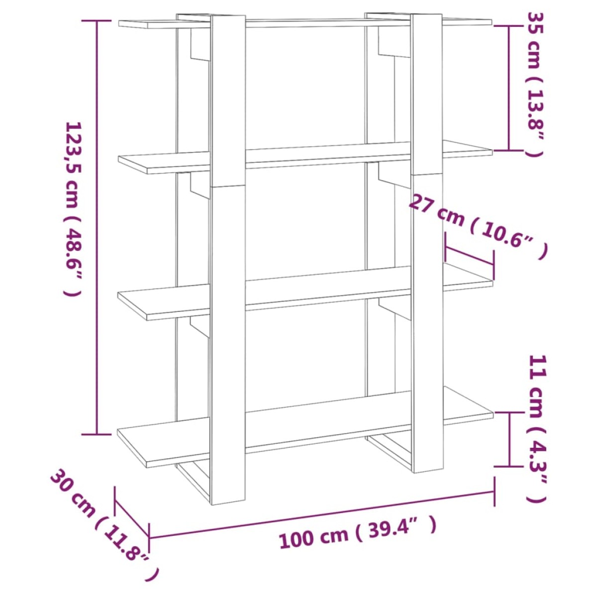vidaXL Βιβλιοθήκη/Διαχωριστικό Χώρου Λευκό 100 x 30 x 123,5 εκ.