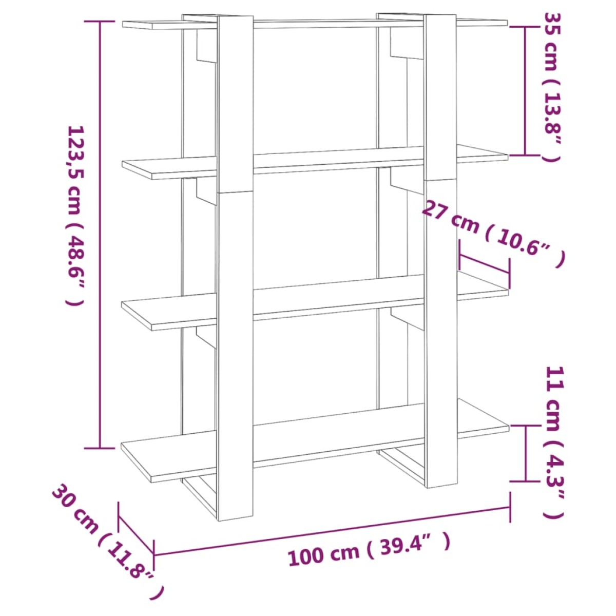 vidaXL Βιβλιοθήκη/Διαχωριστικό Χώρου Μαύρο 100 x 30 x 123,5 εκ.