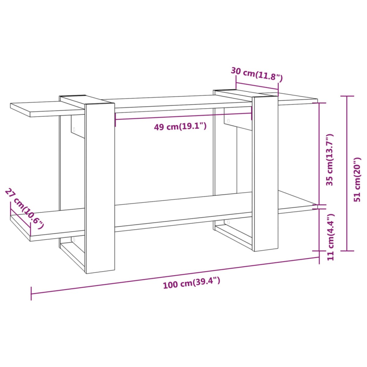 vidaXL Βιβλιοθήκη Ραφιέρα Γκρι Σκυρ. 100x30x51 εκ. Επεξεργασμένο Ξύλο